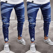 Men Jeans Fashion Dye Skinny Stretch Distressed Ripped Jeans