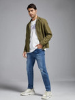 Men Ripped Frayed Bleach Wash Tapered Jeans