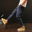 Men Jeans Vintage Solid Color Ankle-Length Top Brand Designer