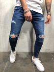 Men Knee Ripped Skinny Jeans Cool Hip Hop Distressed Holes Jogger Jeans