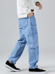 Men Pocket Side Button Hem Jeans