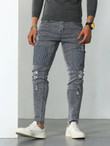 Men Striped Patched Ripped Jeans
