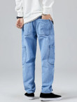 Men Pocket Side Button Hem Jeans