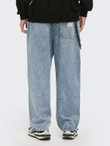 Men Patch Detail Pocket Back Baggy Jeans Without Chain