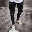 Men Ripped Jeans Cool Style Hole Distressed Slim Fit Skinny Zippers Jeans