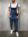 Men Ripped Jeans Jumpsuits High Street Distressed Bib Overalls Suspender Denim Pants