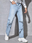Men High Waist Letter Graphic Straight Leg Jeans