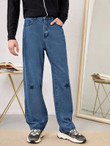 Men Star Print Straight Leg Jeans