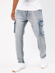 Men Bleach Wash Flap Pocket Side Cargo Jeans