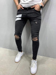 Men Contrast Panel Ripped Frayed Skinny Jeans