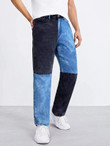 Men Two Tone Straight Leg Jeans Without Belt