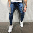 Men Ripped Jeans Fashion Zipper Skinny Classic Cowboy Hip Hop Destroyed Jeans