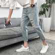 Unique Style Men Fashion Distressed Ripped Hole Jeans