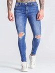 Men Cut Out Frayed Skinny Jeans