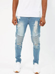 Men Washed Ripped Moto Jeans