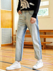 Men Two Tone Slant Pockets Straight Leg Jeans