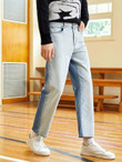 Men Two Tone Slant Pockets Straight Leg Jeans