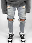 Men Cut Out Ripped Frayed Skinny Jeans