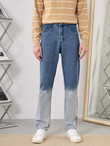 Men High Waist Color Block Slant Pockets Jeans