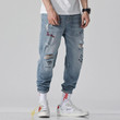 Men Jeans Embroidery Fashion Casual Washed Ripped Distressed Holes Jeans