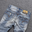 Fashion Streetwear Men Jeans Slim Fit Destroyed Ripped Embroidery Patch Design Vintage Jeans