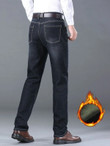 Men Slant Pockets Thermal Jeans Without Belt