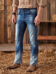 Men Washed Button Fly Jeans