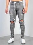 Men Jeans Fashion Streetwear Skinny Ripped Side Taped Jeans