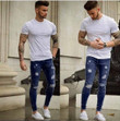 Hot Style Men Elastic Skinny Pencil Streetwear Comfortable Destroyed Jeans