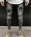 Cool Style Men Ripped Jeans Knee Holes High Street  Washed Destroyed Jeans