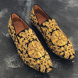Luxury Fashion Men Gold Emebroidered Loafers Dress Shoes