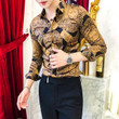 Luxury Golden Men Long Sleeve Slim Fit Shirt