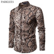 Luxury Snake Pattern Print Men Long Sleeve Shirt