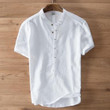 Men Fashion Short Sleeve Button Cotton Linen Comfortable Shirt
