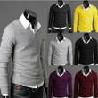 Men Sweater New Fashion Long Sleeve  V-Neck Tops Loose Solid Fit Knitting Sweater