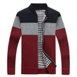 Men Sweater Striped Stand Collar Zipper Fleece Cashmere Liner Sweaters