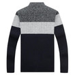 Men Sweater Striped Stand Collar Zipper Fleece Cashmere Liner Sweaters