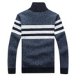 Autumn Winter Men Sweaters Casual Striped Fleece Warm Cardigan Windbreaker Stand Collar Long Sleeve