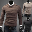 Fashion Men Sweater Knitted Solid Color O Neck Slim Fit  Warm Sweater