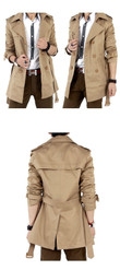 Men Trench Coat Classic Double Breasted British Style Overcoat