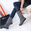 Women Mid-Calf Boots Fashion Design Platform Slip On Lace-up Solid Flat Heels