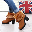 Women Ankle Boots Med Square Heels Fashion Design Warm Fur Winter Boots