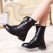 Women Waterproof Boots Rubber Sole Lace Up Sewing Solid Ankle Boots