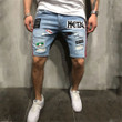 Men Retro Patchwork Ripped Jeans Shorts