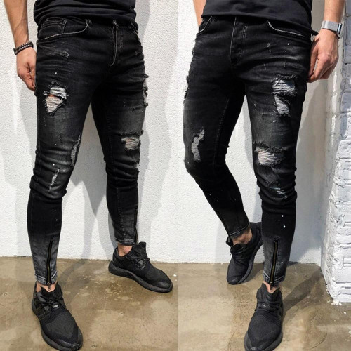 Men Skinny Stretch Distressed Ripped Freyed Slim Fit Jeans