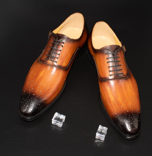 Men Dress Shoes Leather Buckle Strap Handmade Mixed Color Pointed Toe Oxfords Shoes