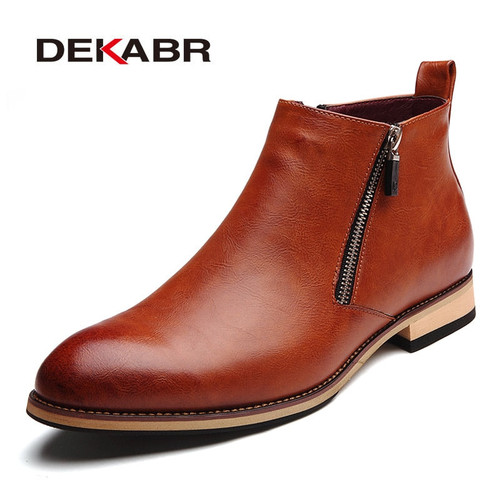Luxury Italian Design Men Leather Waterproof Ankle Zipper Boots