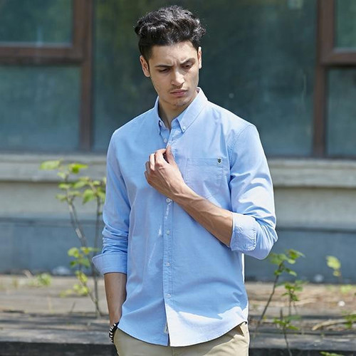 Men brand designer long sleeve slim fit cotton shirt