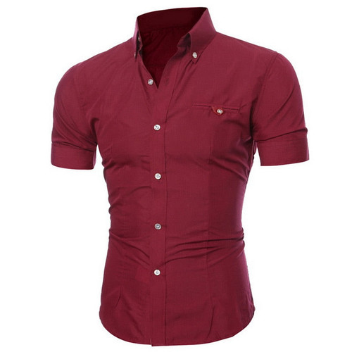 Men New Fashion Solid Color Button Casual Short Sleeve Shirt