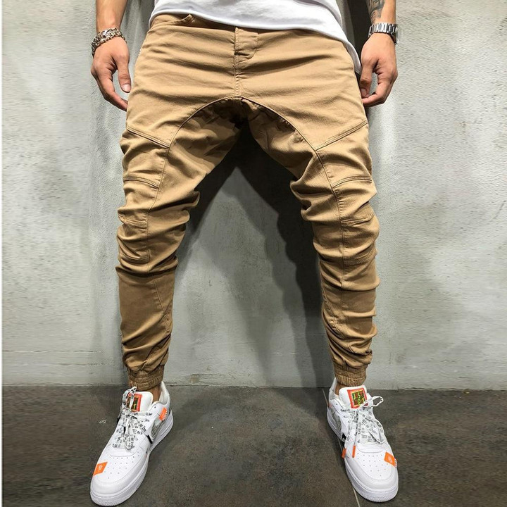 Brand Designer Men Fashion Slim Solid Color Splicing Casual Pants